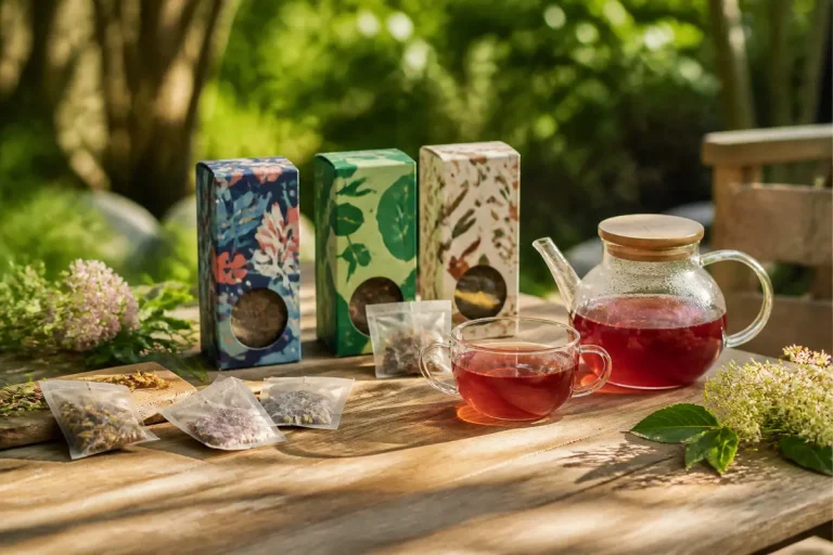 Préparations d'infusions sur une table en bois pour slowinfusion.fr et découvrir les symptômes.